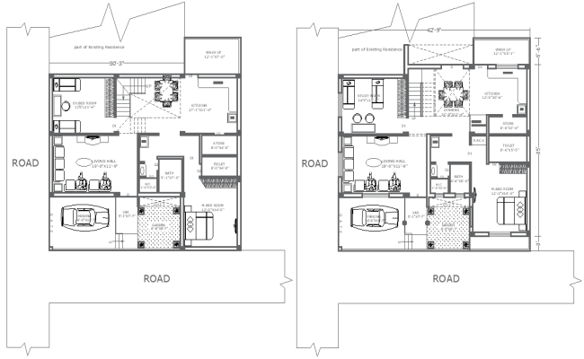 AutoCAD DWG 42.9ftx35ft Two House Plans with 2BHK Layouts