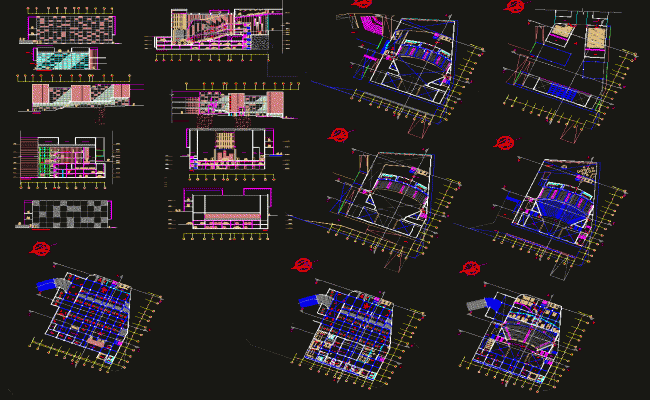 Multiplex Cinema 65x50m CAD Plan with Sections Details Files