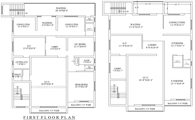 44.9ft x 56.4ft First Floor Hospital Layout Design – AutoCAD DWG File