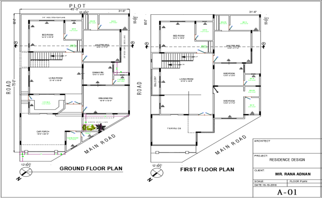 Two Story 45x75 House Floor Plan with AutoCAD DWG File