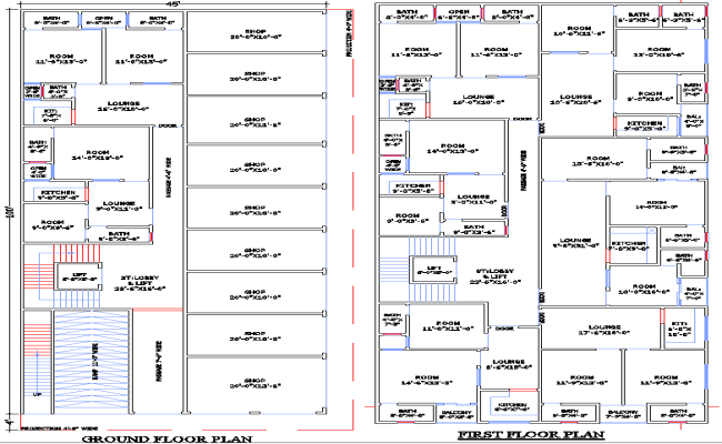 45x100 Commercial Residential DWG Plan with Lift Lobby