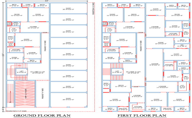 45' X 100' Residential Project with Commercial Shop in AutoCAD DWG