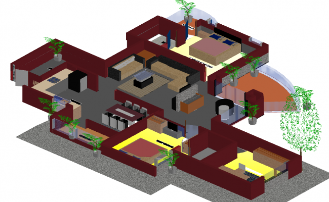 3D Bungalow CAD File with Modern Exterior and Architectural Detailing