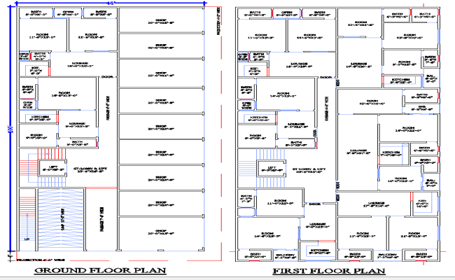 45x100 Mixed-Use Building Plan with Shops and DWG File