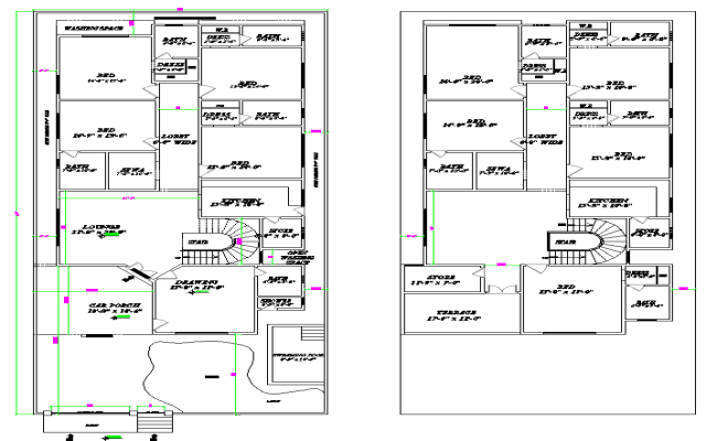 45×110 duplex bungalow AutoCAD File with pool and lawn