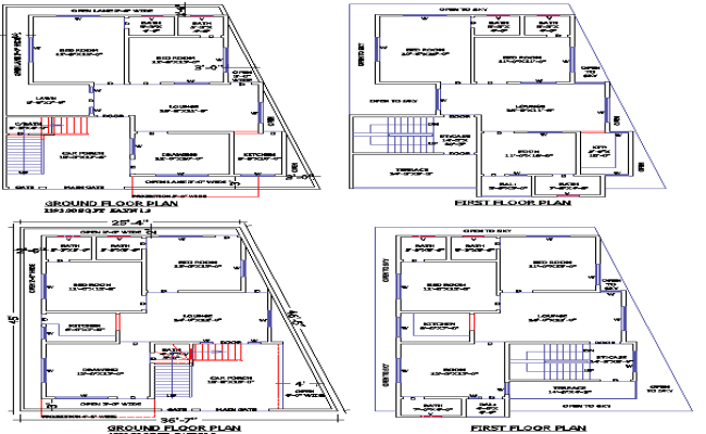45x37 Two-Storey Residential DWG Plan with CAD Details