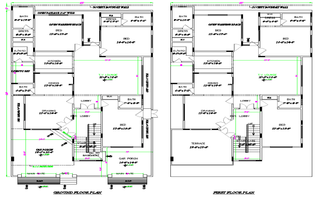 45×80 Two-Storey Bungalow CAD Drawing File with Porch