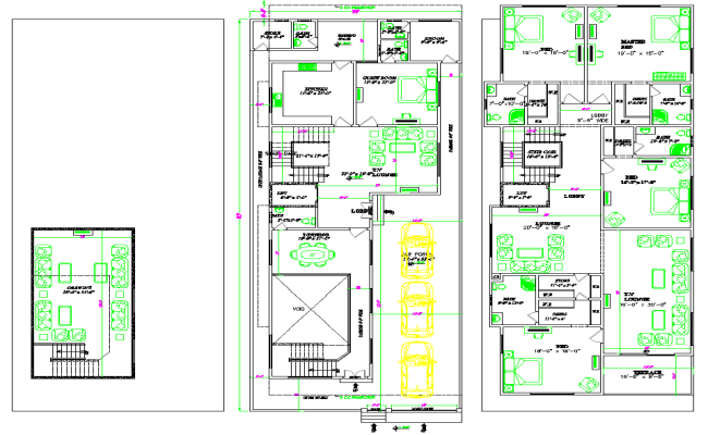 Duplex bungalow CAD Drawing File 45x80 ft modern layout