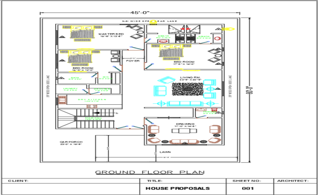 AutoCAD DWG File for 45x80 Modern Residential Floor Plan