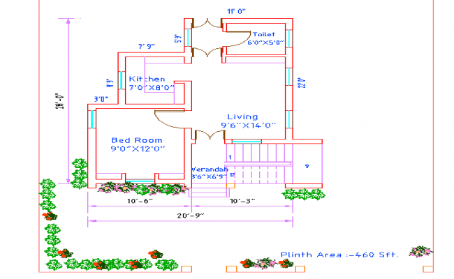 Single Floor House AutoCAD Drawing with Living Room and Bedroom Plan