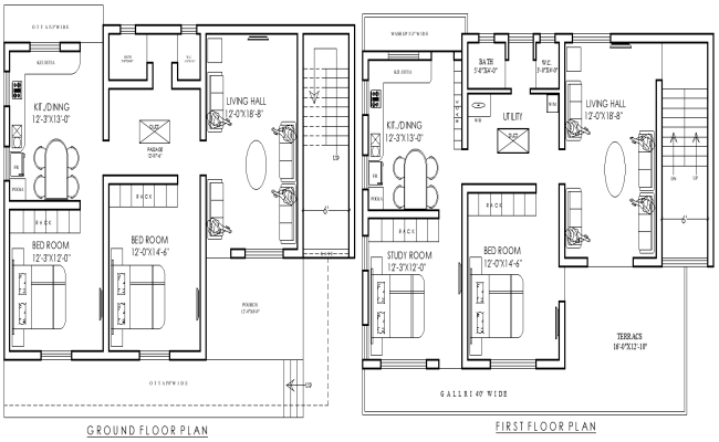AutoCAD 46ft×29ft Residential Two-Floor Layout Plan