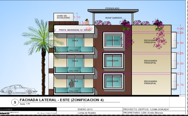 Modern Apartment Facade with 2.50 m Levels and Balcony DWG Design