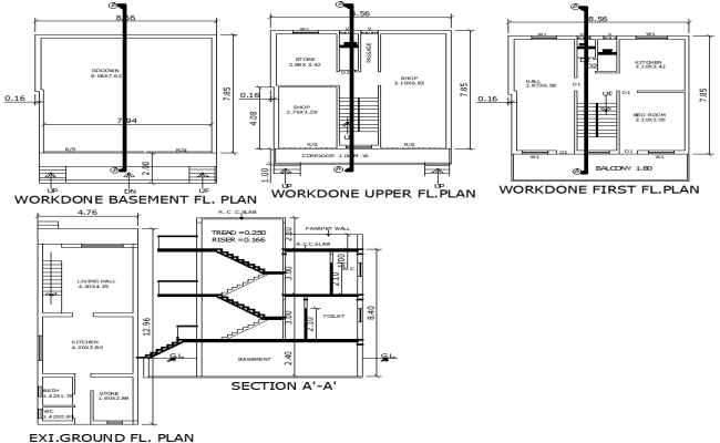 Ground Floor DWG Plan 4.76mx12.96m with Shop Section