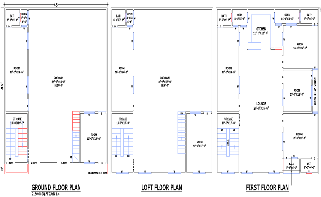 48×45 ft Godown with Residential Floor AutoCAD DWG Layout