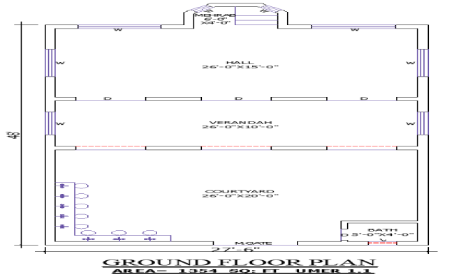 48x27 Mosque DWG File Plan with Courtyard and Mehrab