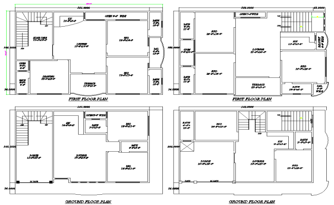 49.6x34.6 2-Story Home DWG Plan with Lounge and Terrace