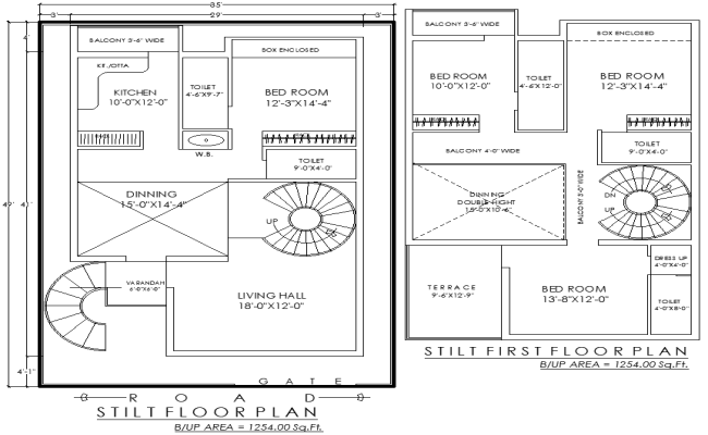 49ft x 35ft Two Floor House Plan Design AutoCAD DWG Download File
