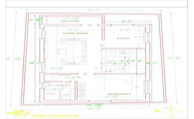 4BHK House First Floor Plan Drawing