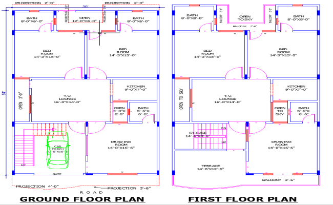4 Bedroom House Plan AutoCAD DWG File 25x50 Layout Design