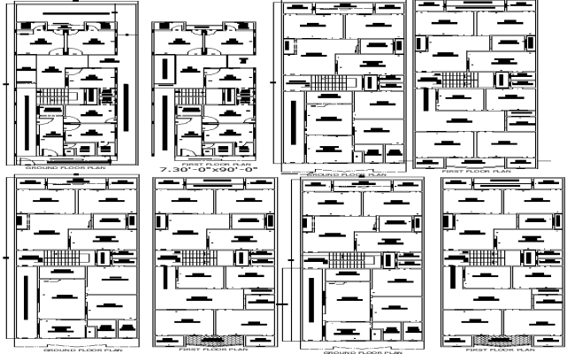 Four Dual Floor 30x90 House plans With DWG CAD File
