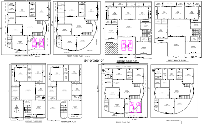 54x60 Residential House Plans with four elegant AutoCAD file