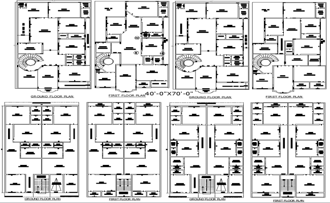 40x70 Residential House Layouts Design in AutoCAD Format