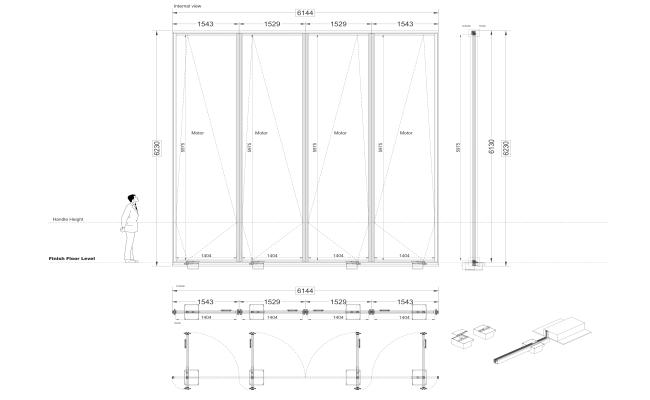 4-Panel Frosted Glass Sliding Closet Doors with Derailing-Proof Safety DWG AutoCAD file