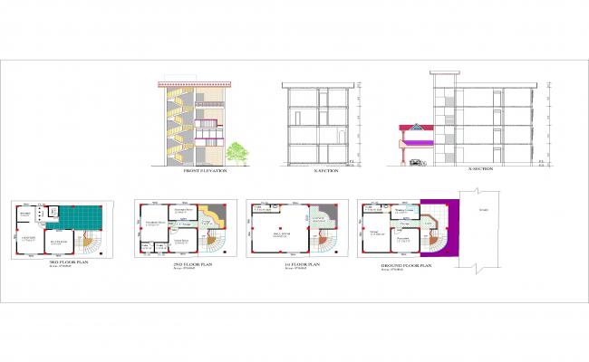 4 Stories "Press Club" Elevation and Floor Plans
