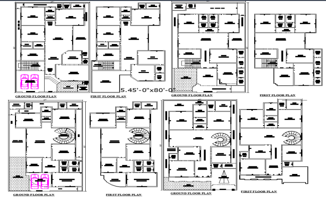 45x80 Residential Floor Plans in Architectural DWG File