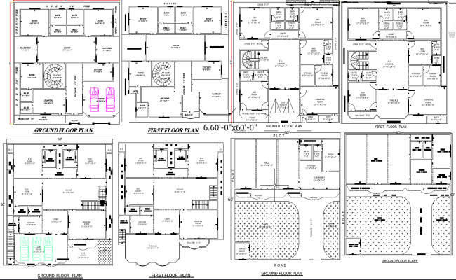 Four 60x60 Residential House Layouts in DWG AutoCAD File