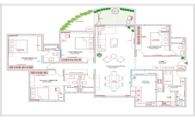 Get ground Floor Plan Drawing of 50x90 House plan in DWG File