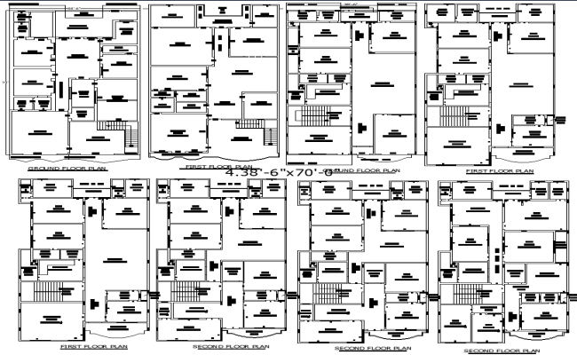 Complete DWG File with 4 Unique 38x70 Residential House Plan