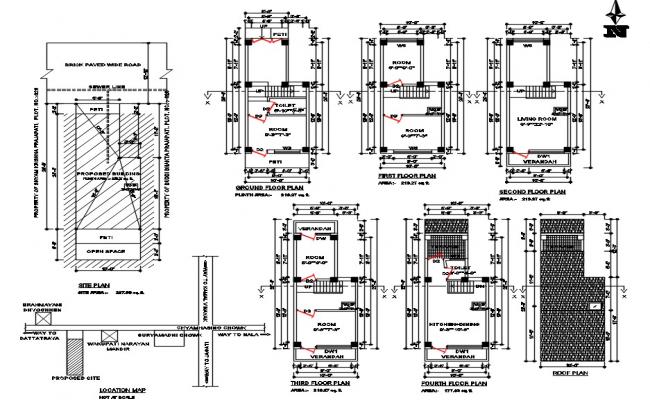 5 BHK 4 Storey House Plan Drawing DWG