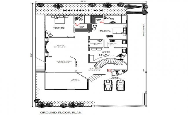50' X 90' Architecture House Drawing DWG File