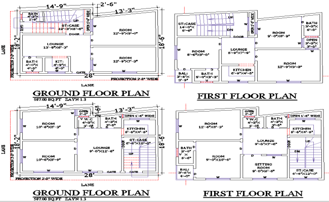 507 Sq Ft 2-Storey House Plan with Dual Layouts in DWG File
