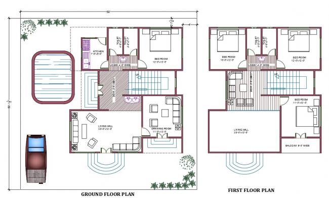 50X50 House Plan AutoCAD Drawing Download DWG File