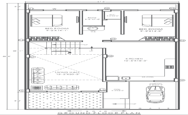 50ftx27ft 2BHK Ground Floor House Plan in DWG Format