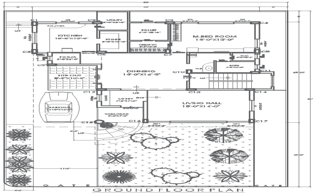 50ftx80ft 1BHK House Layout with Garden AutoCAD DWG File