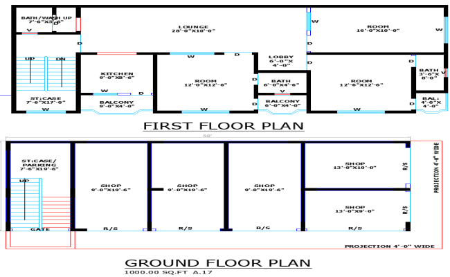 50x24 Commercial and Residential House Plan in DWG Format