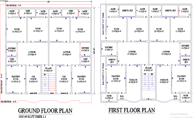 50x38 Contemporary House Plan with DWG Layout and 3 Bedrooms