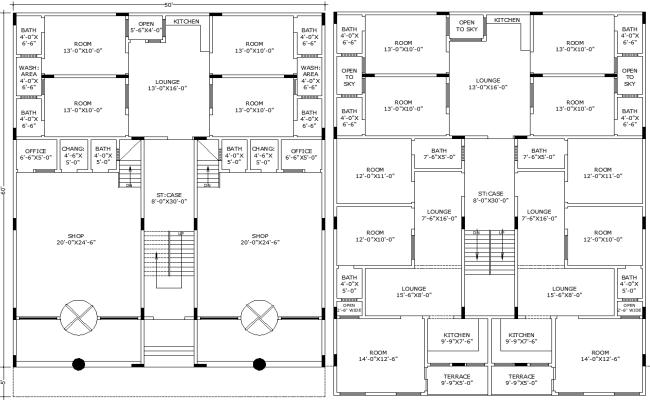50x60 Commercial Home Plan with Residential Unit in CAD File