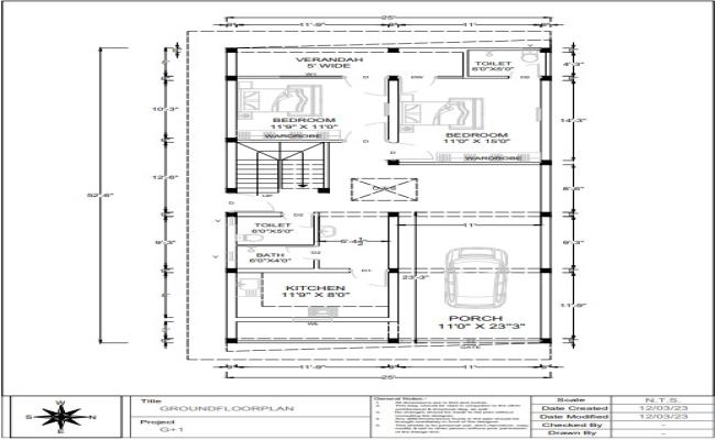 52Ft x 25Ft House Plan PDF for Residential Layout Drawing File