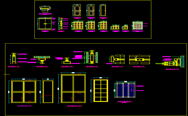 Door and Window CAD Detail Drawing 3ft x 7ft Design with Sections