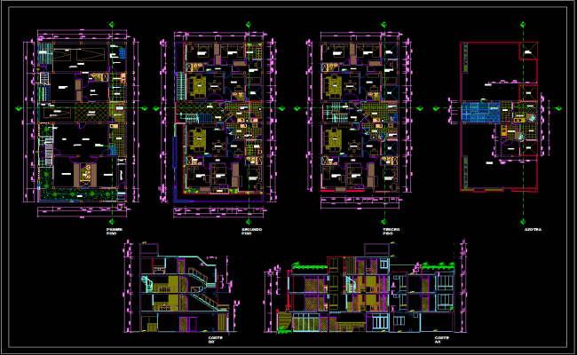 Modern Three Floor Apartment AutoCAD DWG File with Plan Layouts