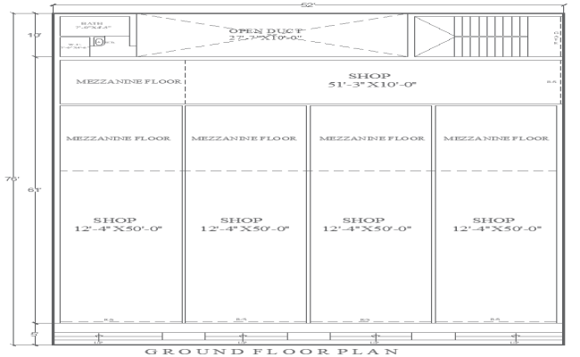 52ft x 76ft Ground Floor Shop Layout Plan – AutoCAD DWG File 