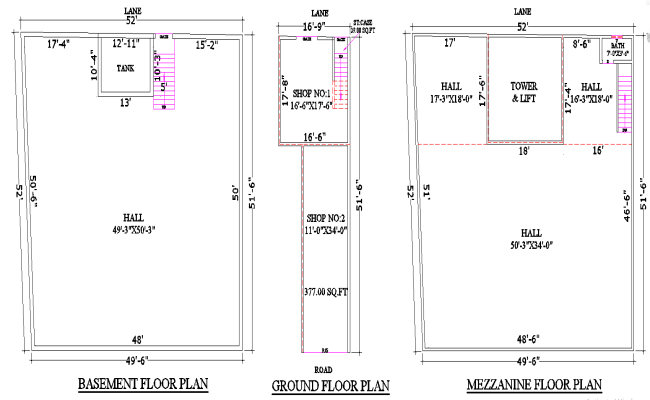 52x52 Multi-Storey Commercial Building DWG Plan with Lift