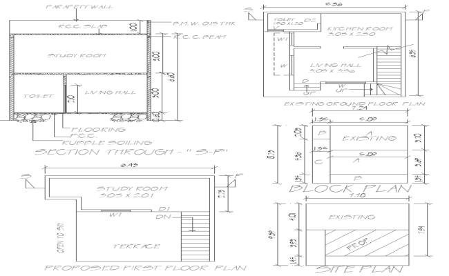 5.36mx6.35m Small Home Layout with Section in DWG File