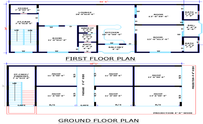 54-6x24 Mixed-Use Building in AutoCAD DWG File with Shops