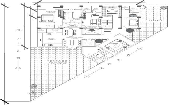 54mx67.7m Modern 4BHK House Plan Design in AutoCAD DWG File