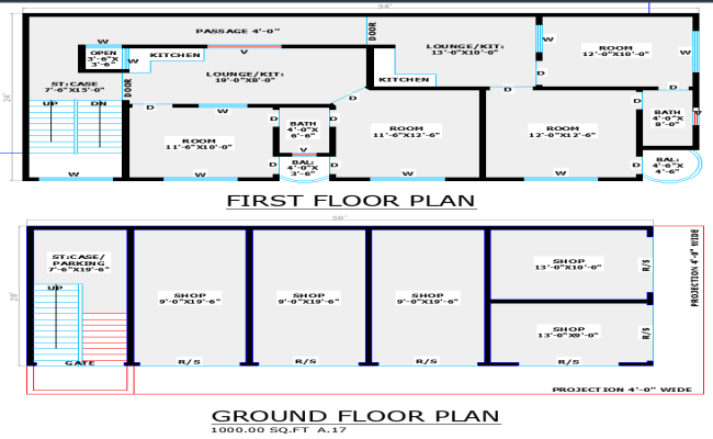 54×24 Two-Story Mixed-Use Building in CAD Drawing File